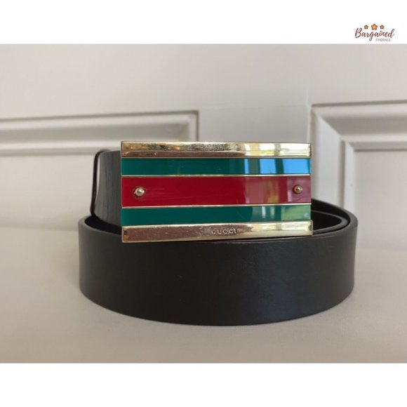 Authentic Gucci Brown Leather Gold-Edged Iconic Red/Green Web Buckle Belt 85/34 - Picture 13 of 13